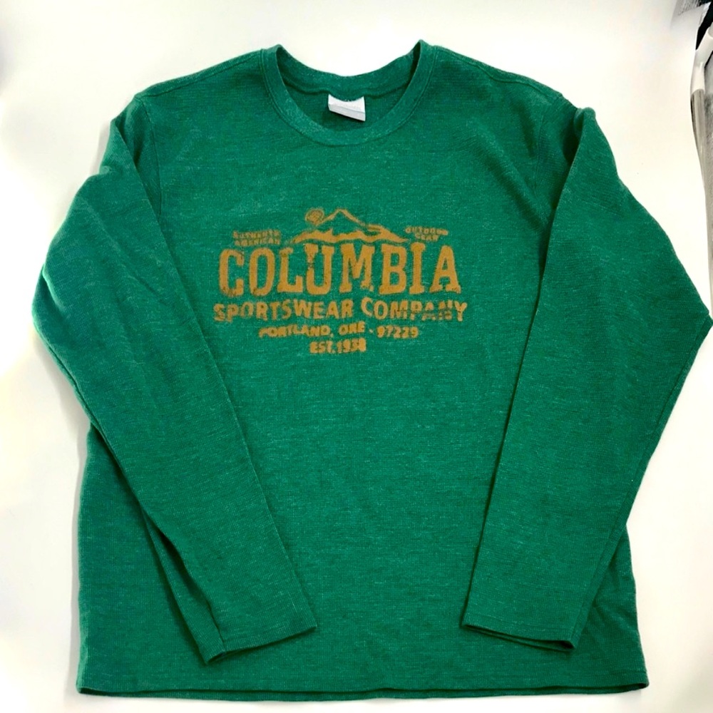 Mens Columbia Green Thermal Long Sleeve Shirt